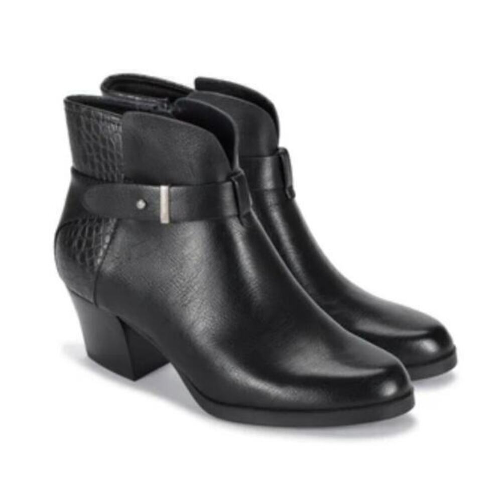 Baretraps Lane Block Heel Bootie black crocodile side zip basic boot size 6.5